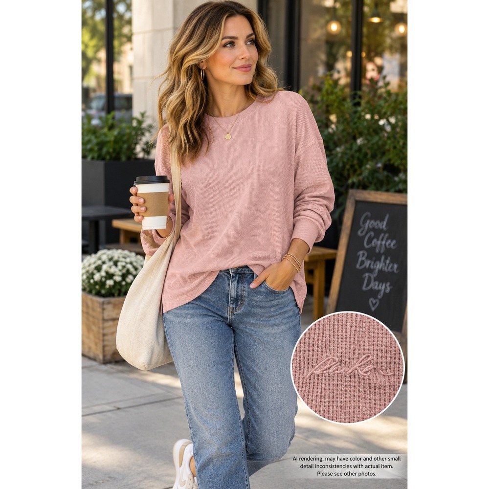 Victoria's Secret PINK Waffle Knit Thermal Top Large Dusty Pink Long Sleeve